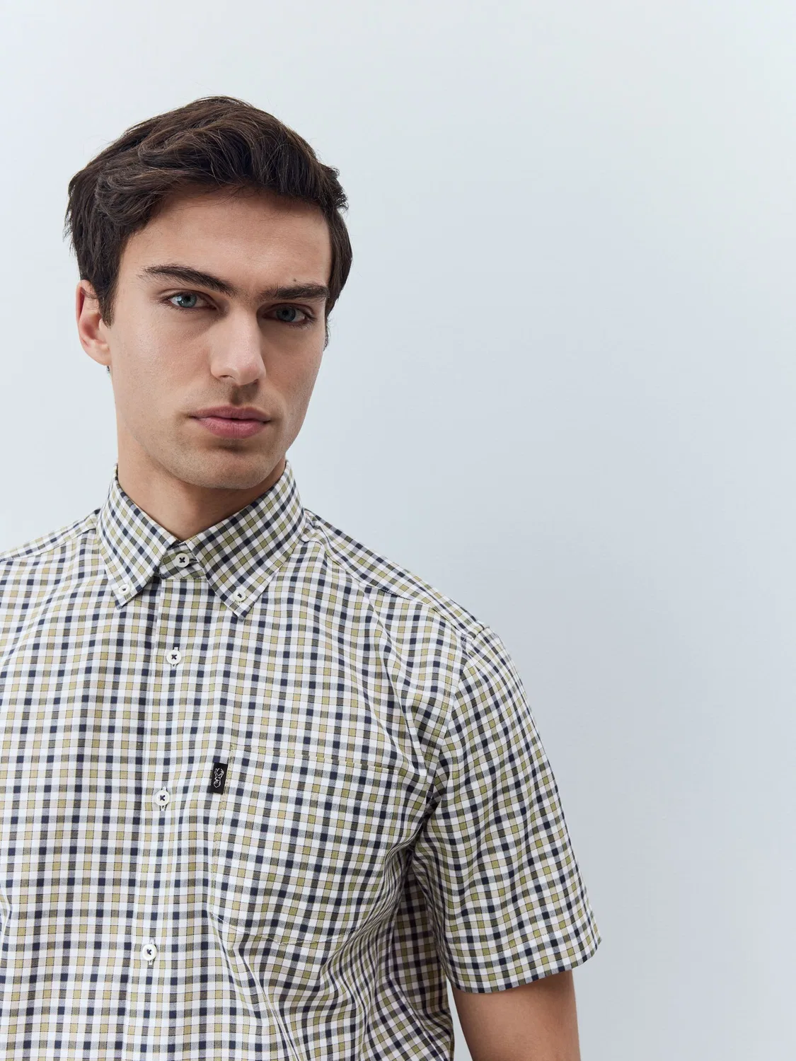 Рубашка оксфордская с коротким рукавом, Regular Fit Next, Navy/Neutral Gingham Check — фото 4