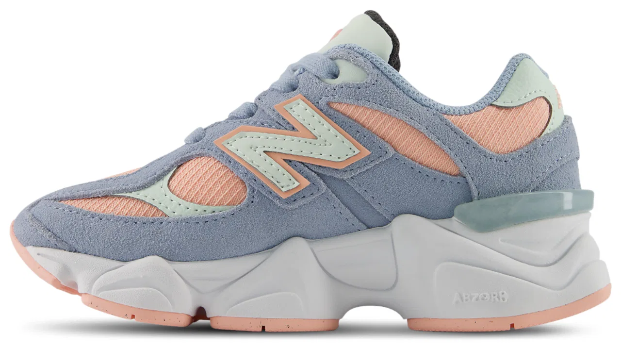 Детские кроссовки для девочек с амортизацией ABZORB New Balance 9060, Light Arctic Grey/Mint Water — фото 2