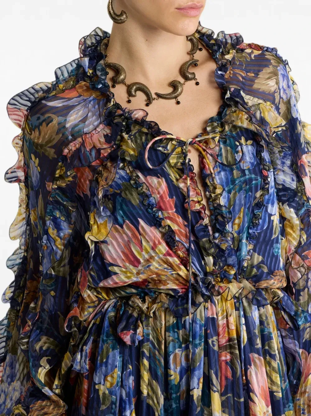 Длинное платье с оборками и цветочным узором Etro, синий — фото 4