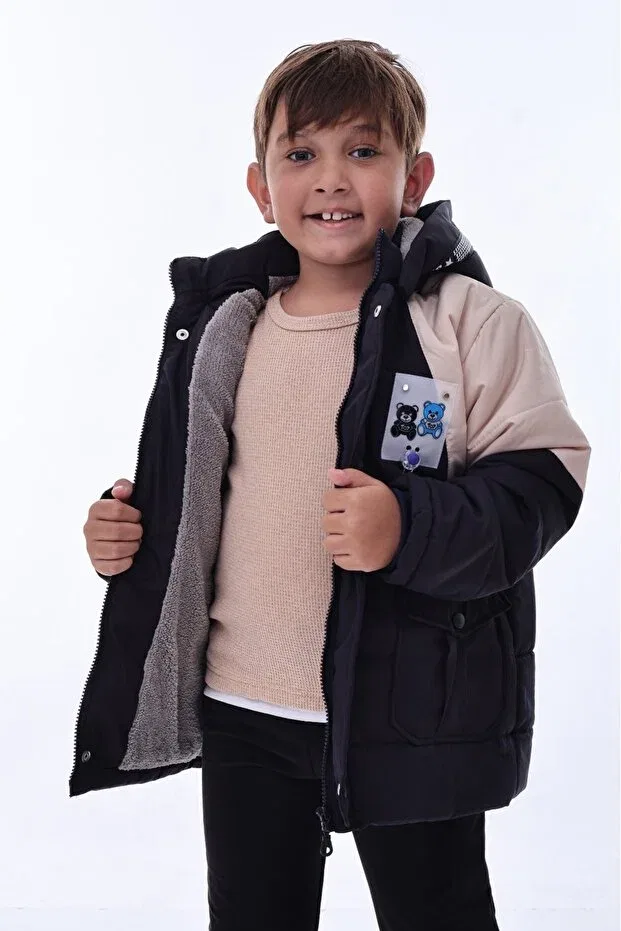 Детское зимнее пальто для девочек на молнии и кнопках Öfi Kids, Navy Blue — фото 3