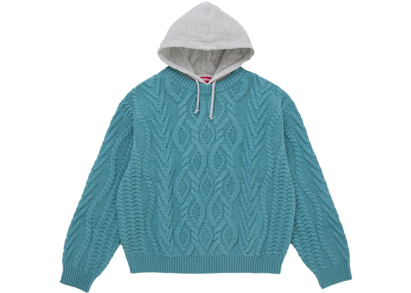 Мужской свитер с капюшоном Supreme Cable Sweater, Teal