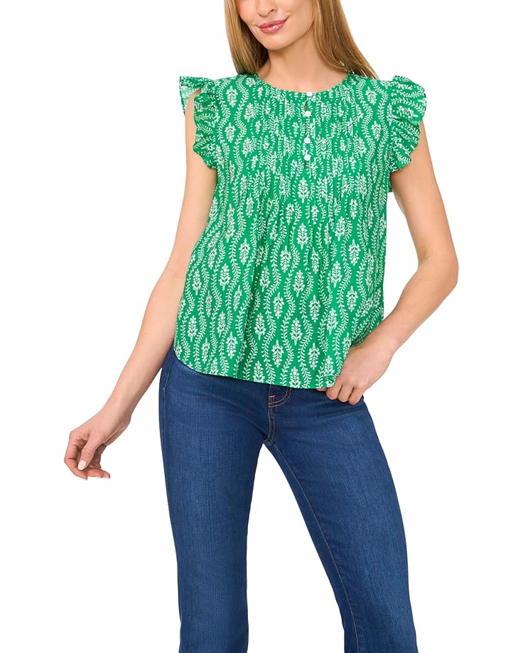 

Топ CeCe Drop Shoulder Kissing Placket Pintuck Top, цвет Kelly Green