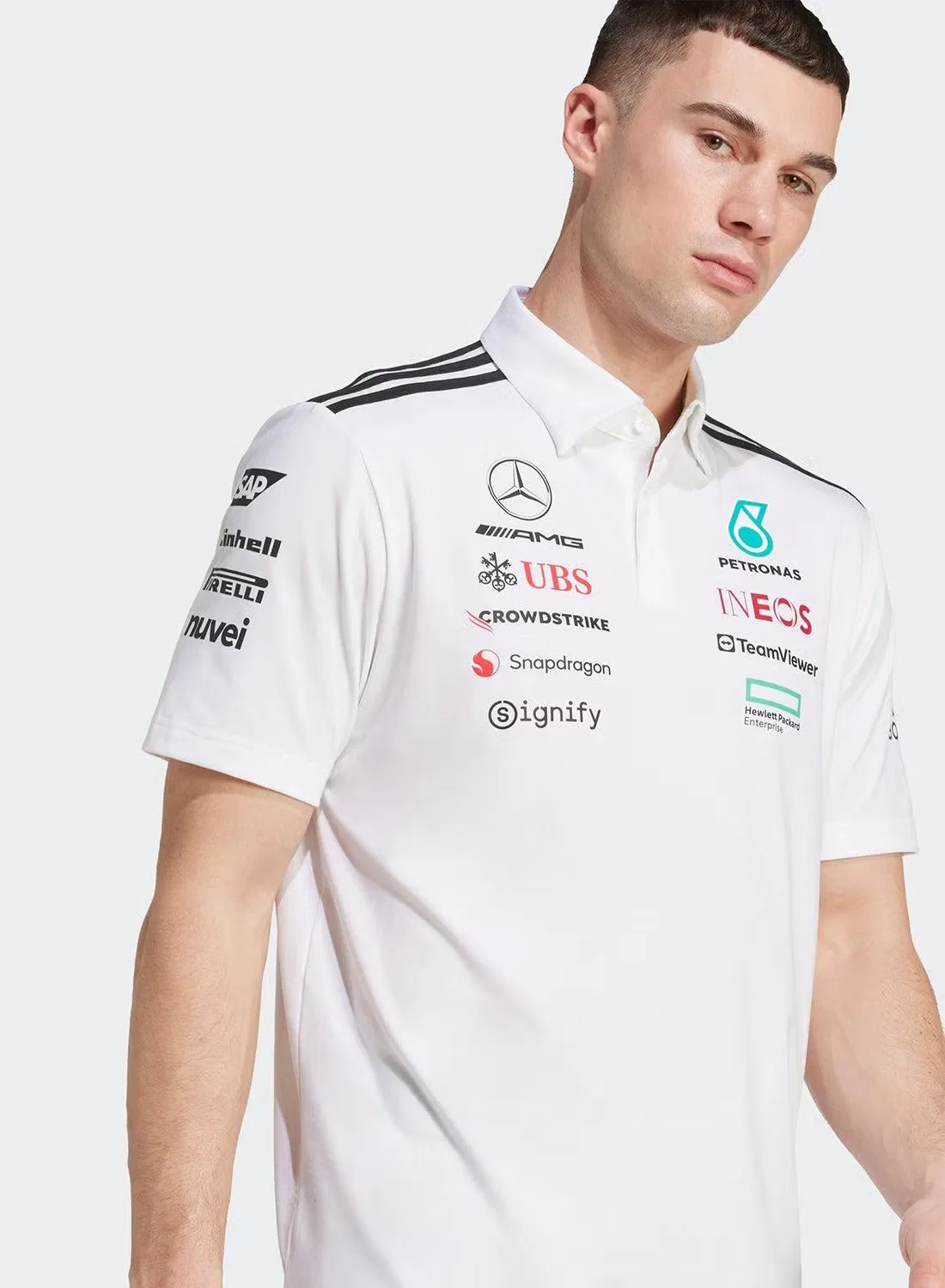 Поло с логотипом Mercedes - AMG Petronas Formula One Team Adidas, белый — фото 3