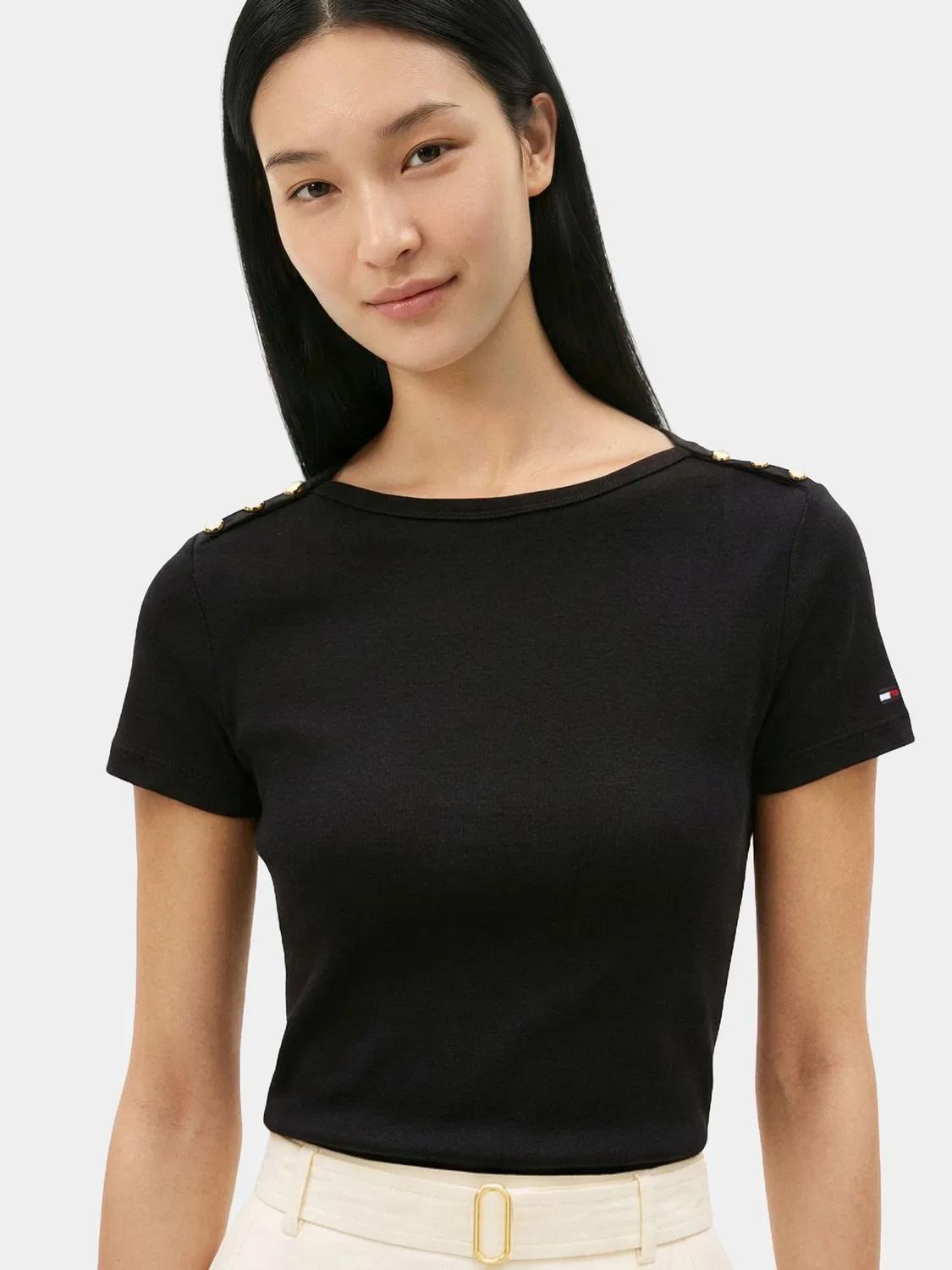 Футболка с лодочкой и пуговицами Tommy Hilfiger, черный — фото 3