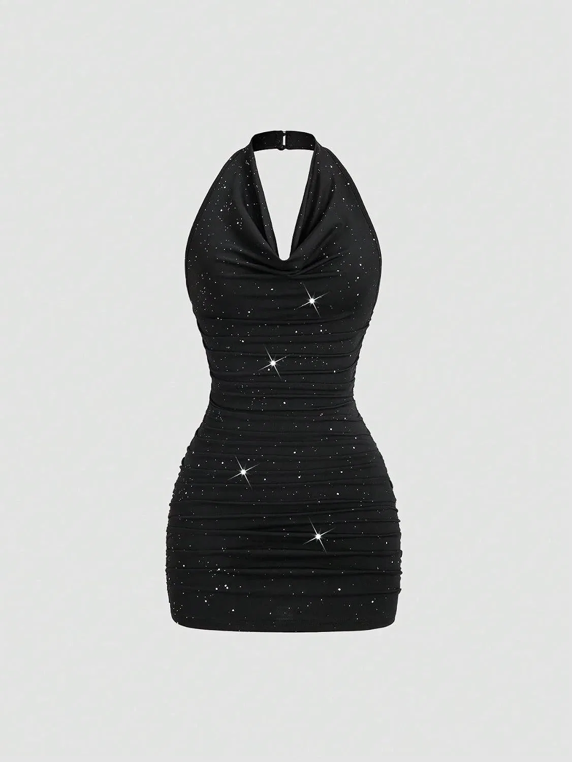 Женское облегающее мини-платье с открытой спиной, Black — фото 4