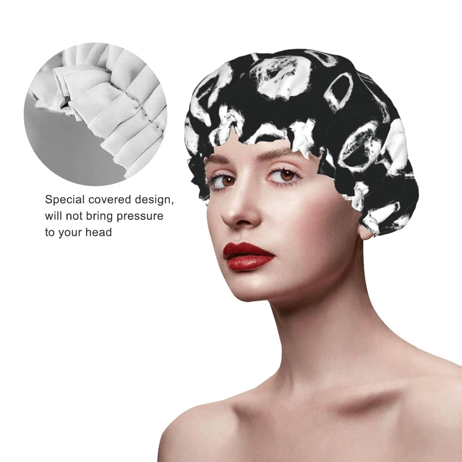 Шапочка для душа Double Layer Waterproof PanaRL, Black and White Polka Dot — фото 4