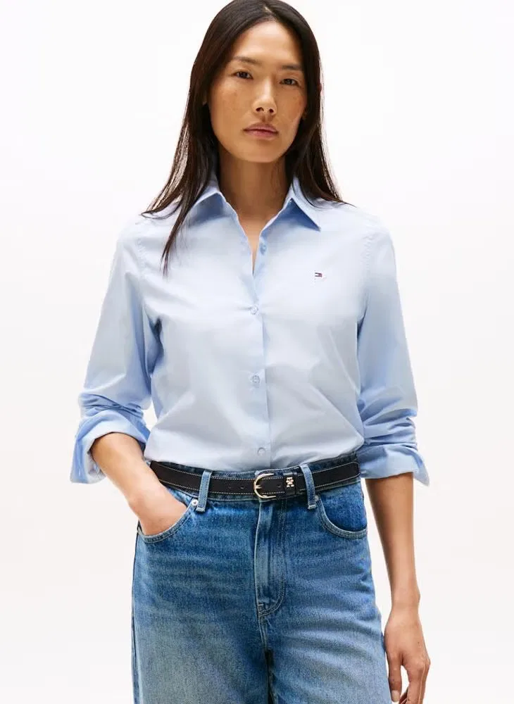 Рубашка с вышивкой флага хлопковая Regular fit Tommy Hilfiger, синий