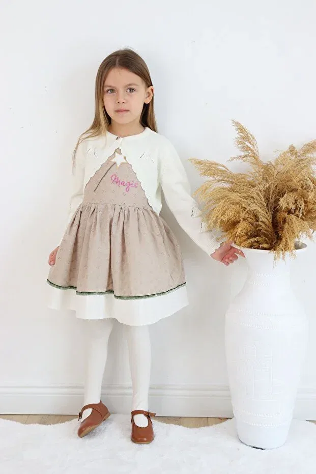 Детское платье для девочек с вышивкой Sevimli, Light Khaki