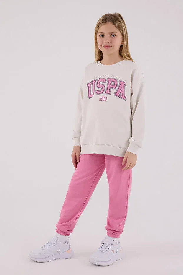 Детский спортивный костюм для девочек с принтом U.S. Polo Assn., Beige — фото 3