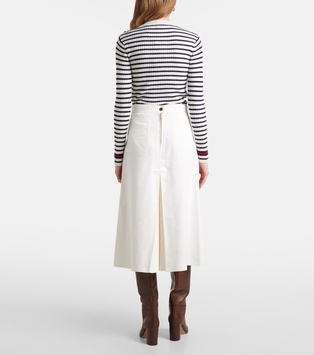 Юбка миди из плиссированного хлопка Renoir Max Mara, Bianco — фото 3