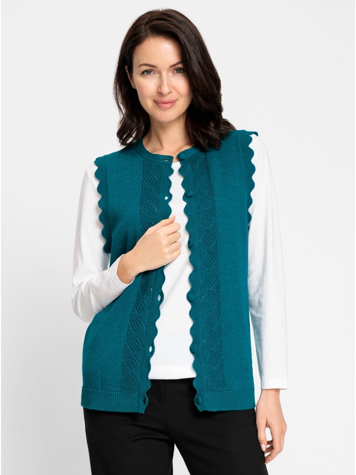 

WITT WEIDEN Вязаный жилет цвета аквапетрол с пятнистым рисунком