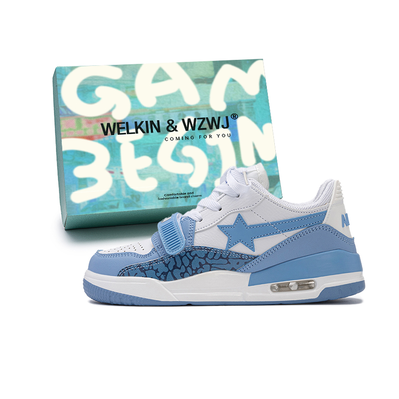 

WELKIN&WZWJ Коллекция Stars, белые кроссовки противоскользящие увеличивающие рост низкие скейтбордские унисекс морская соль голубой, цвет Sea Salt Blue