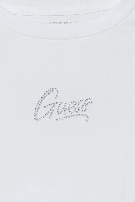 Футболка с коротким рукавом завязками и стразами Guess, белый — фото 3
