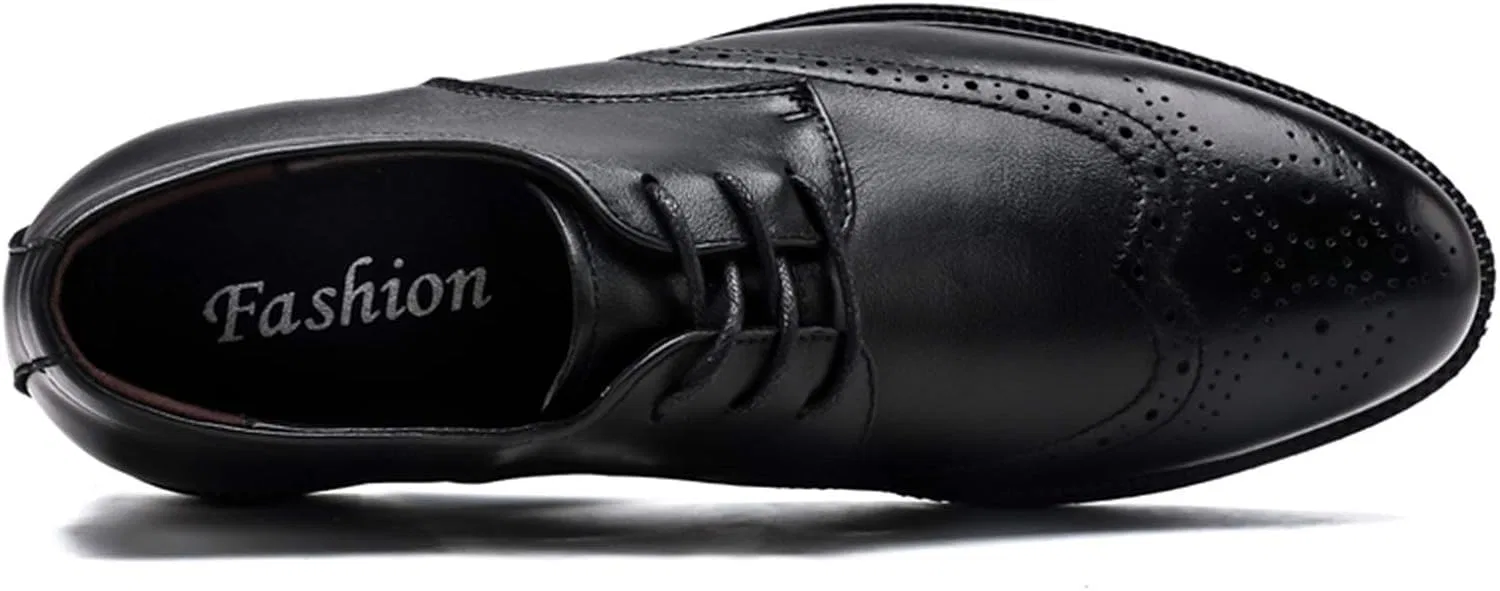 Туфли Kleider Oxford Schuhe für Männer Schnürung Flügelspitze Brogue geprägte Schuhe Block Ferse Low Top Gummi Sohle resistente Nicht -Slip -Party Generic, Schwarz — фото 3