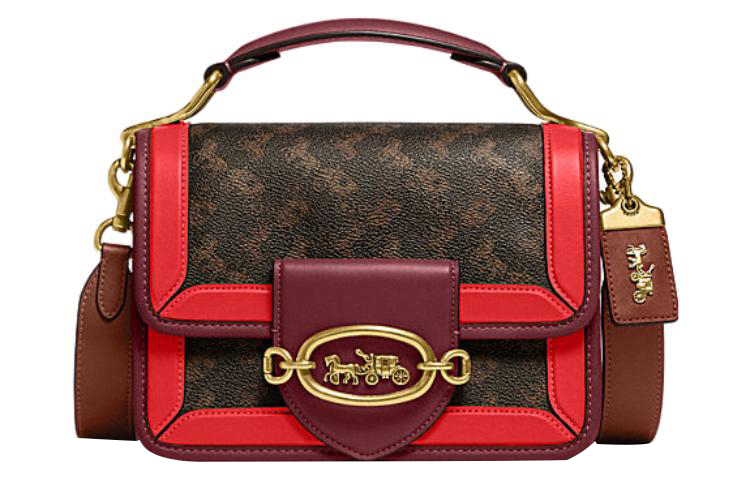 

Кожаная портативная сумка через плечо Hero Cow малого размера для женщин бежево-красная COACH