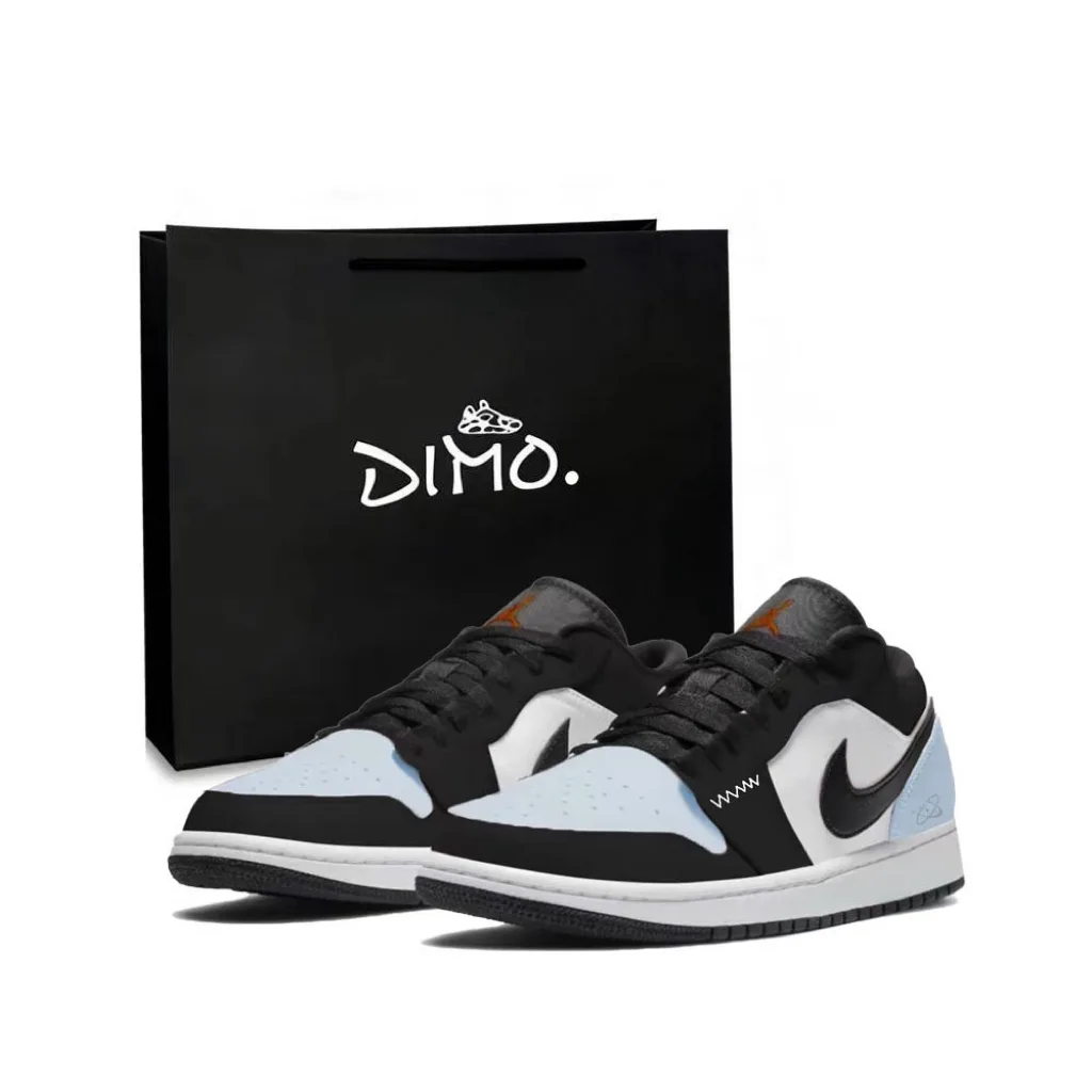 Jordan Кроссовки Air 1 Black Blue Toe кожаные нескользящие износостойкие низкие
