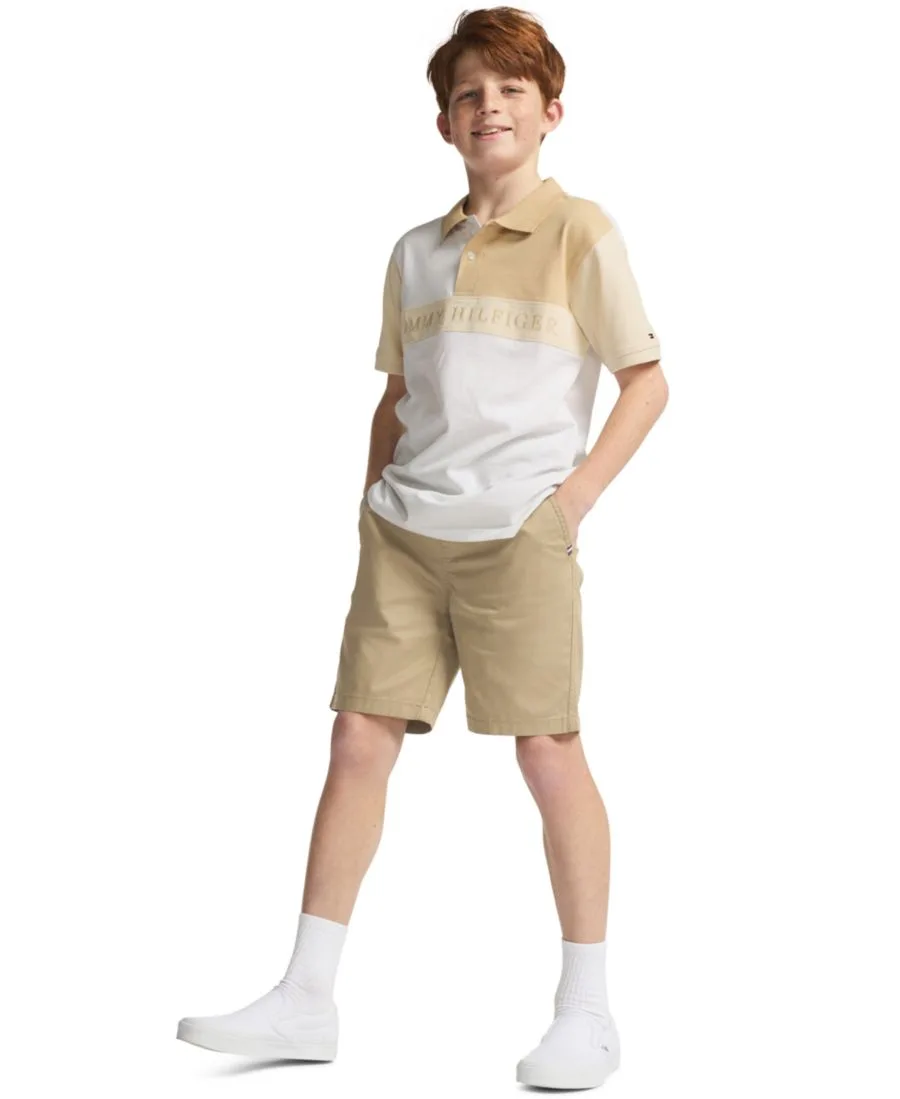 Поло для мальчиков 8-20 лет, с полосками на груди Tommy Hilfiger, бежевый/белый — фото 2