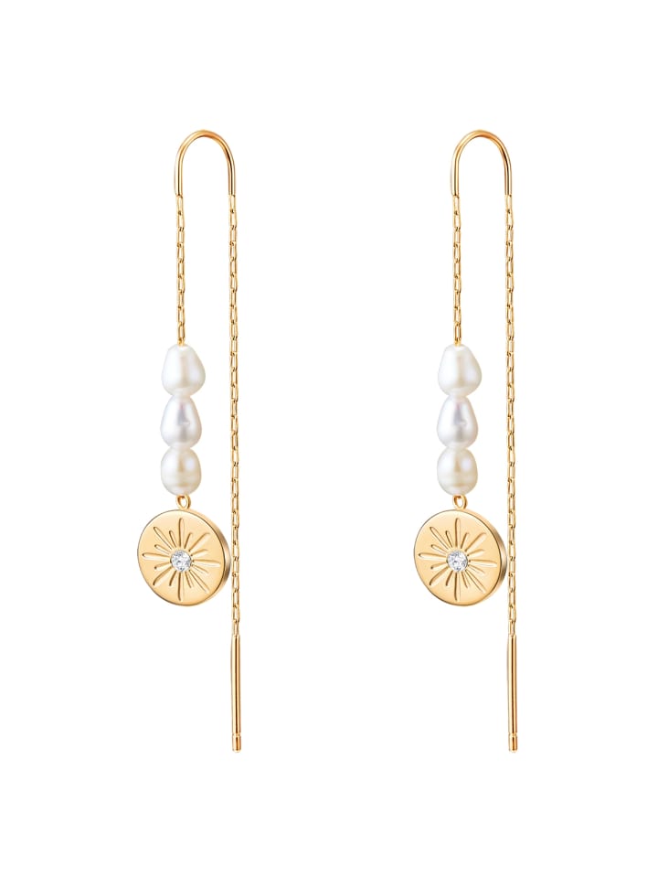 

Valero Pearls Серьги-подвески из нержавеющей стали Preciosa с культивированным пресноводным жемчугом в оправе из желтого золота