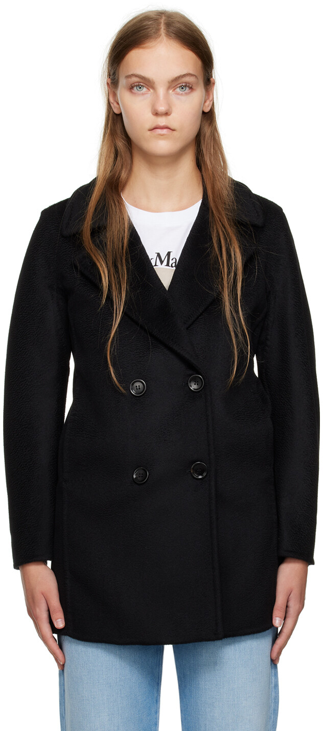 

Черное двубортное пальто Max Mara, Черный, Черное двубортное пальто Max Mara