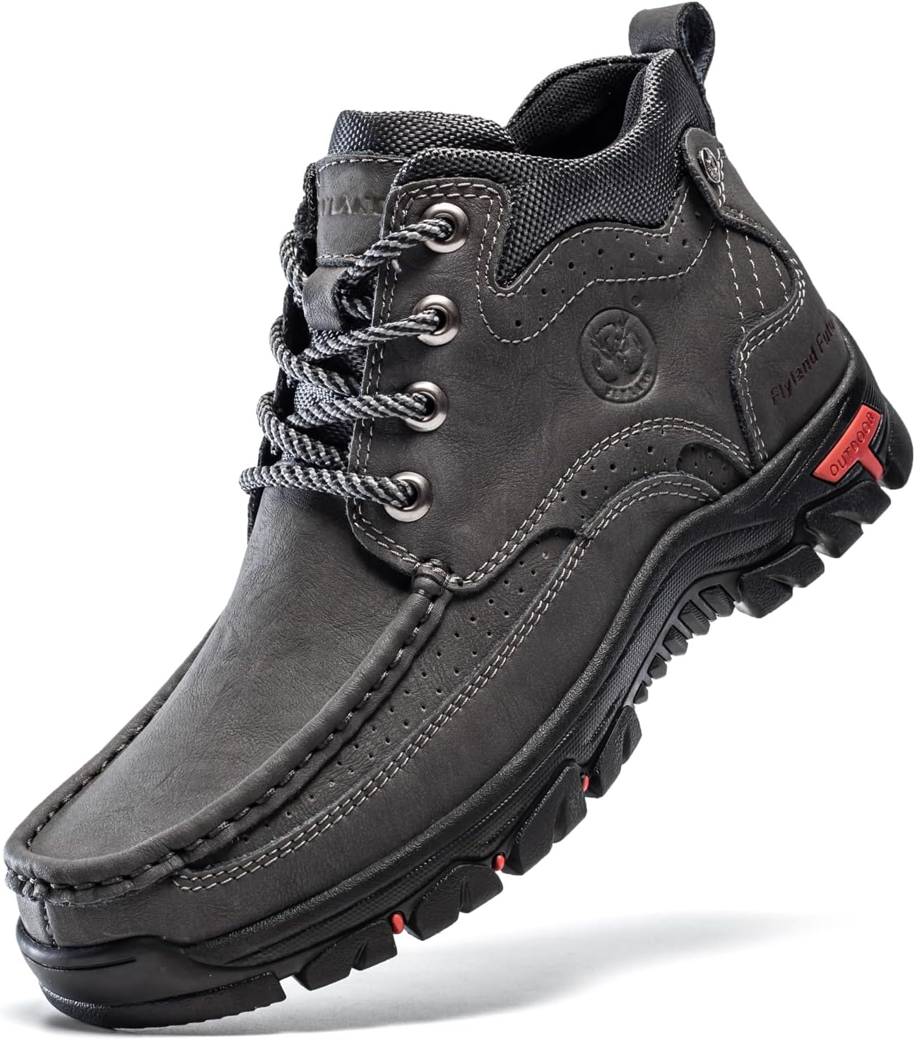 

Мужские повседневные ботинки FLYLAND, винтажная кожаная обувь на щиколотку, ботинки Чукка, средние, с нескользящей подошвой, для вождения и прогулок, серый