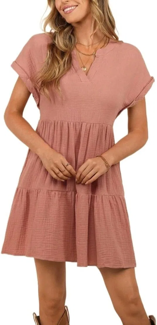 Женское летнее платье A-line с рюшами, Dusty Pink