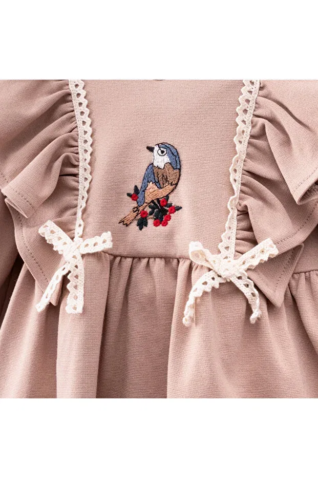Детское платье для девочек с вышивкой Bird embroidery dress Cumino, Mink — фото 2