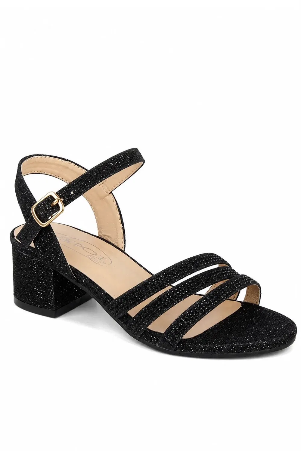 Босоножки на устойчивом каблуке с множеством ремешков Spot On, Black