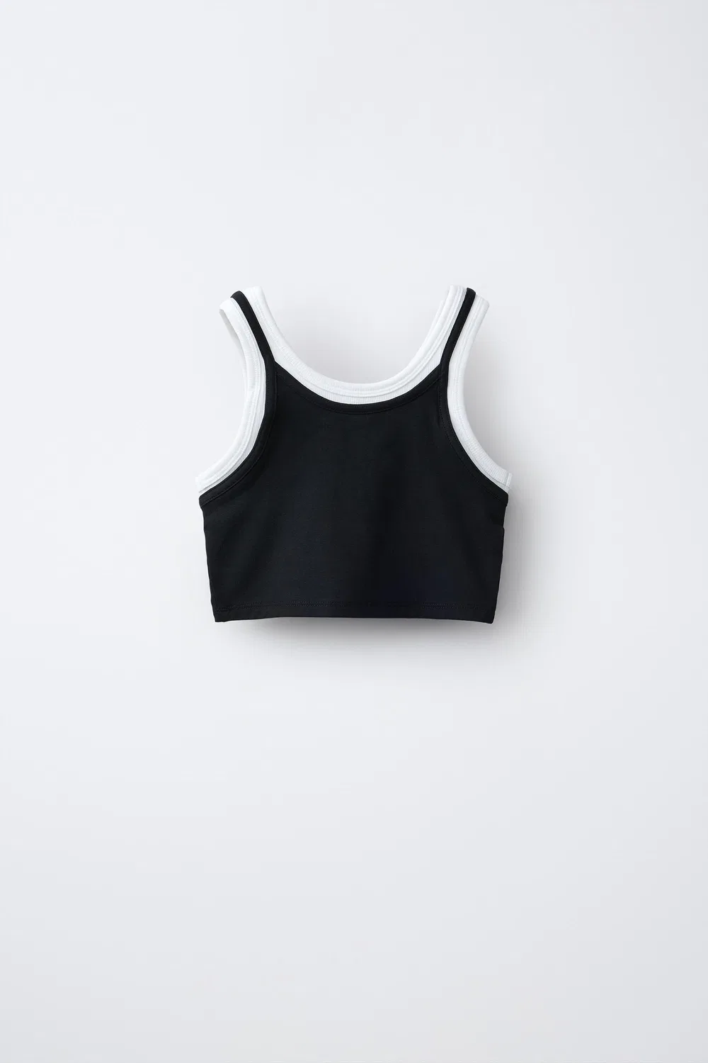 Контрастный двухслойный топ ZARA, Black — фото 2