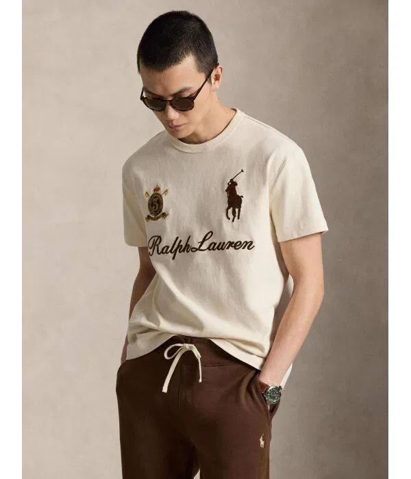 Мужская футболка хлопковая T-Shirt Polo Ralph Lauren, бежевый