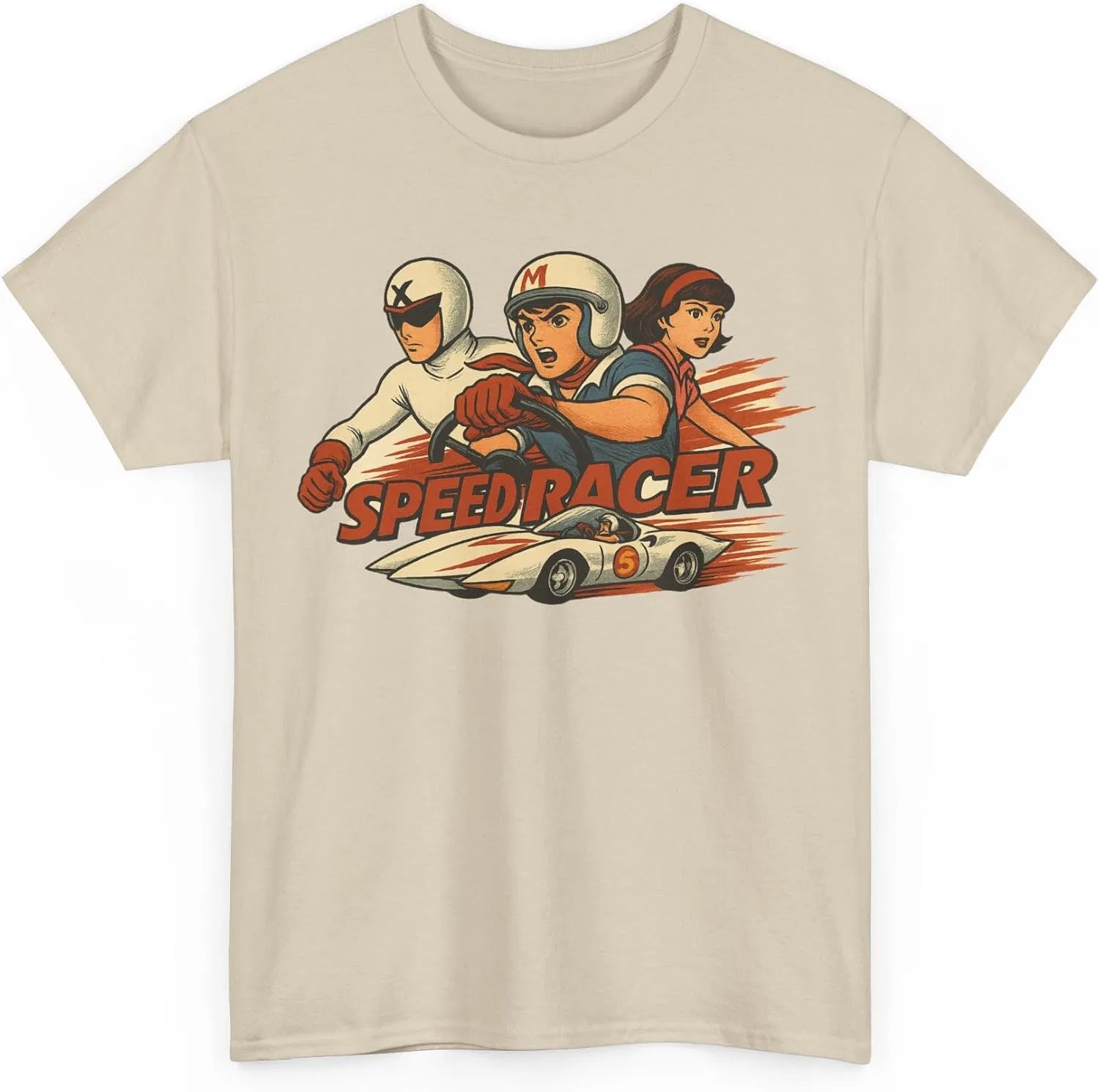 Женская футболка с принтом Retro Anime Inspired Speed Racer, песочный