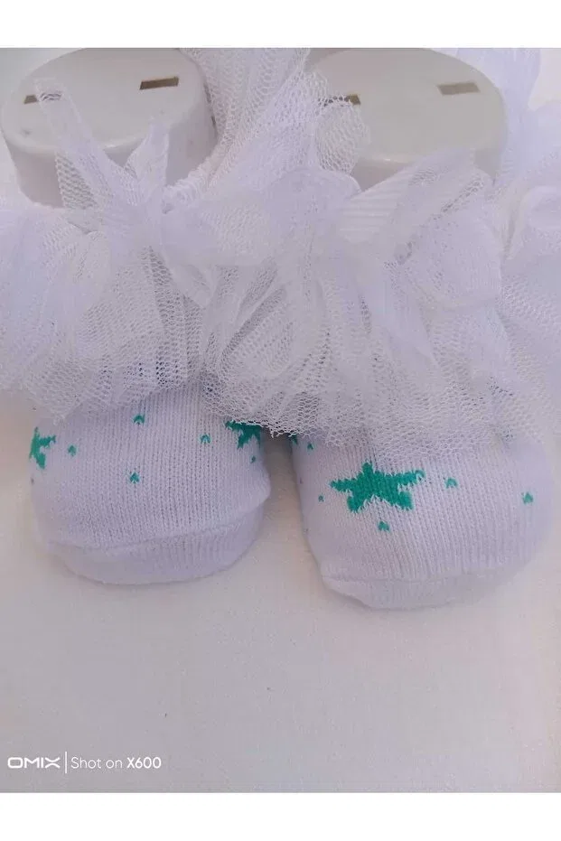 Детские носки для новорожденных с принтом Star pattern Atolye Ferda, Turquoise White — фото 2