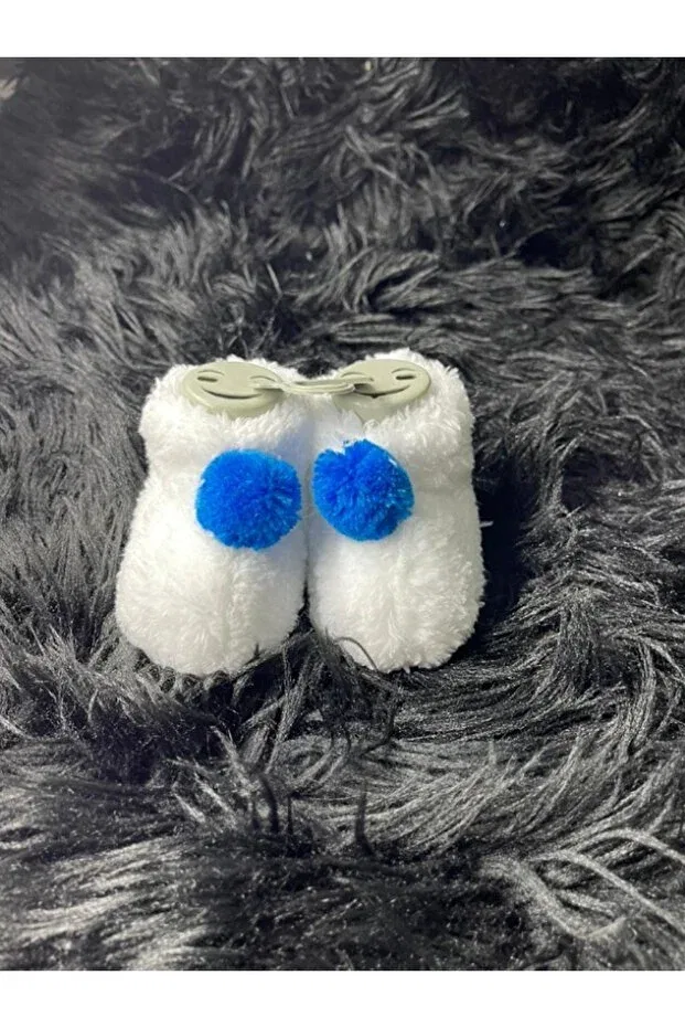 Детские тапочки-носочки с помпонами First Step Baby Girl And Boy Plush Pompom Casso, White Blue — фото 2