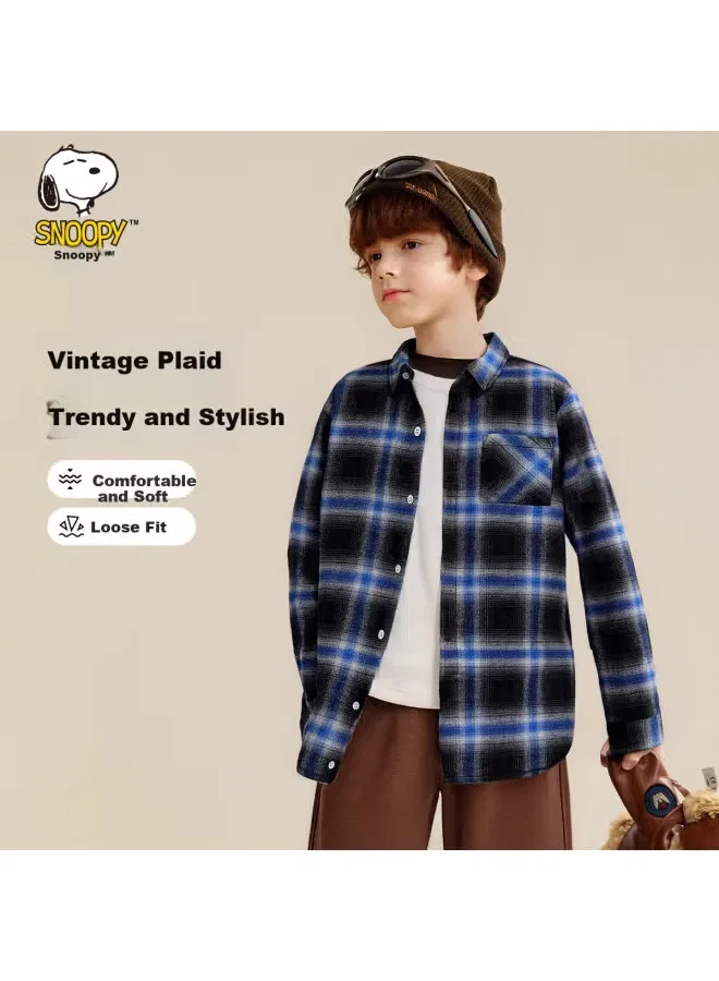 Рубашка с длинным рукавом в клетку Snoopy, синий