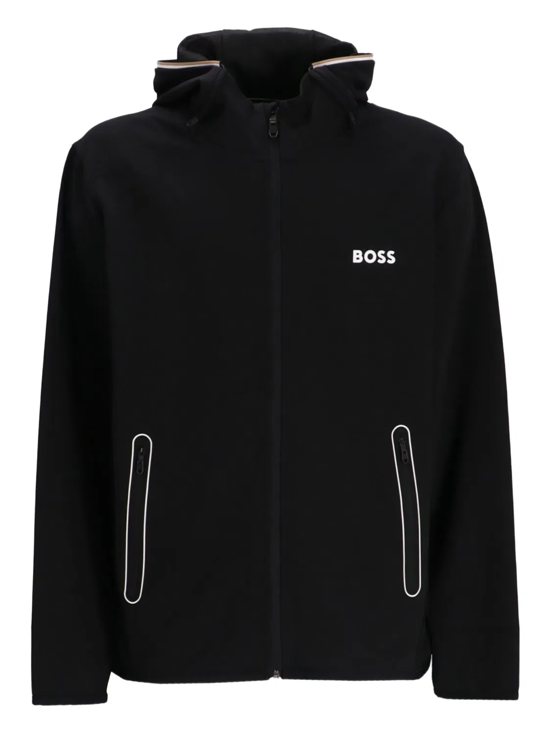 Куртка на молнии с капюшоном, черная BOSS, черный