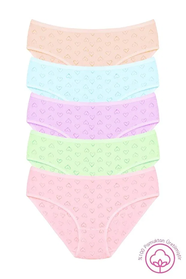 Детские трусы для девочек хлопковые комплект 5 шт 020 heart Newlilla, Mixed Light Colors