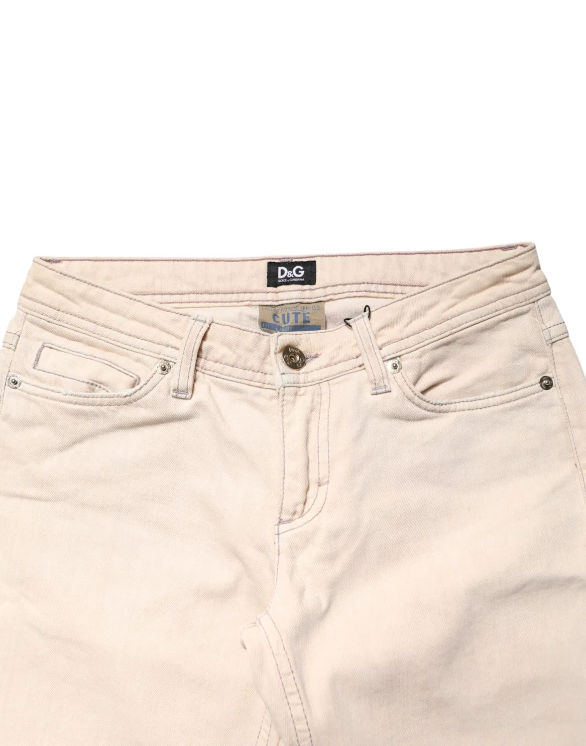 Женские джинсы с низкой посадкой, зауженные, модель Low Waist Denim Jeans, Dolce & Gabbana, Beige — фото 4
