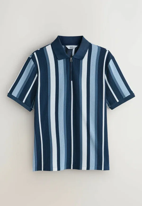Комплект из 2 поло, полоски, Regular fit - striped quarter zip polo shirts 2 pack, Next, Navy Blue, темно-синий — фото 3