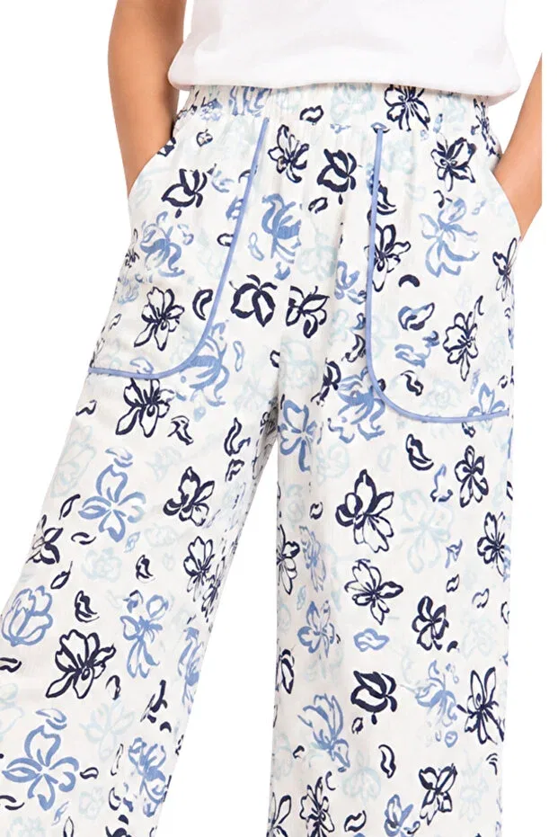 Детские брюки для девочек с принтом Divonette, Pattern1-Blue-Flowered — фото 2
