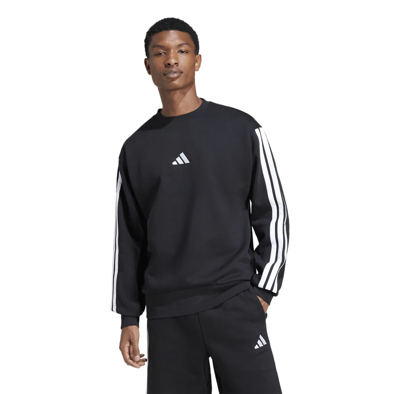 Толстовка мужская Essential Three Stripes Fleece Adidas, черный/белый