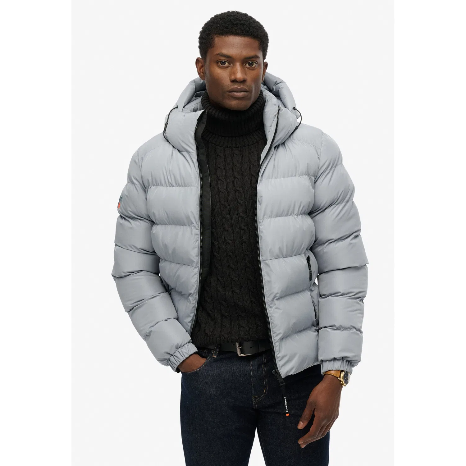 Мужская стеганая куртка с капюшоном Superdry, Washed Denim — фото 2