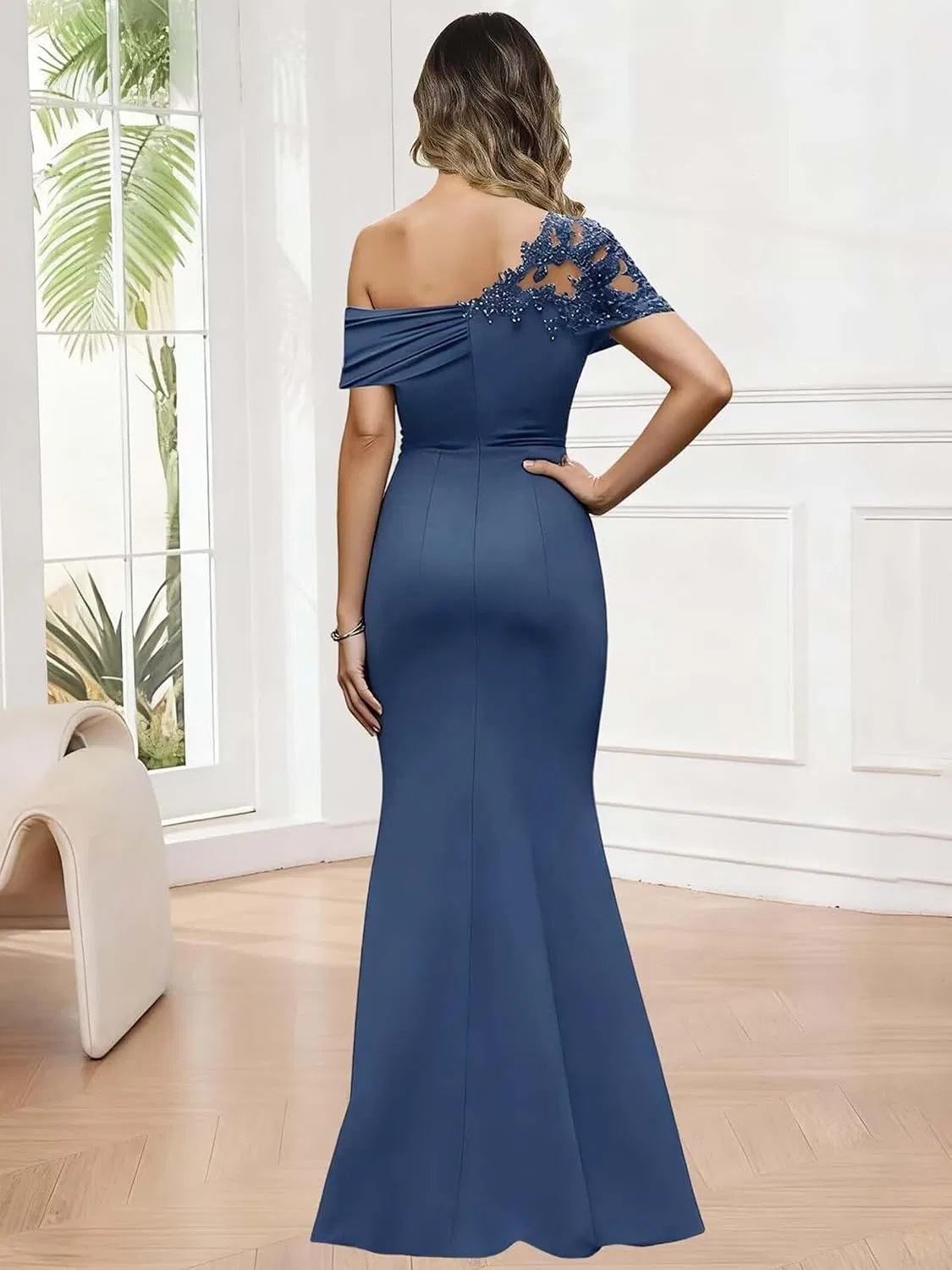 Женское вечернее платье с кружевной аппликацией DRJ013, Navy Blue — фото 3