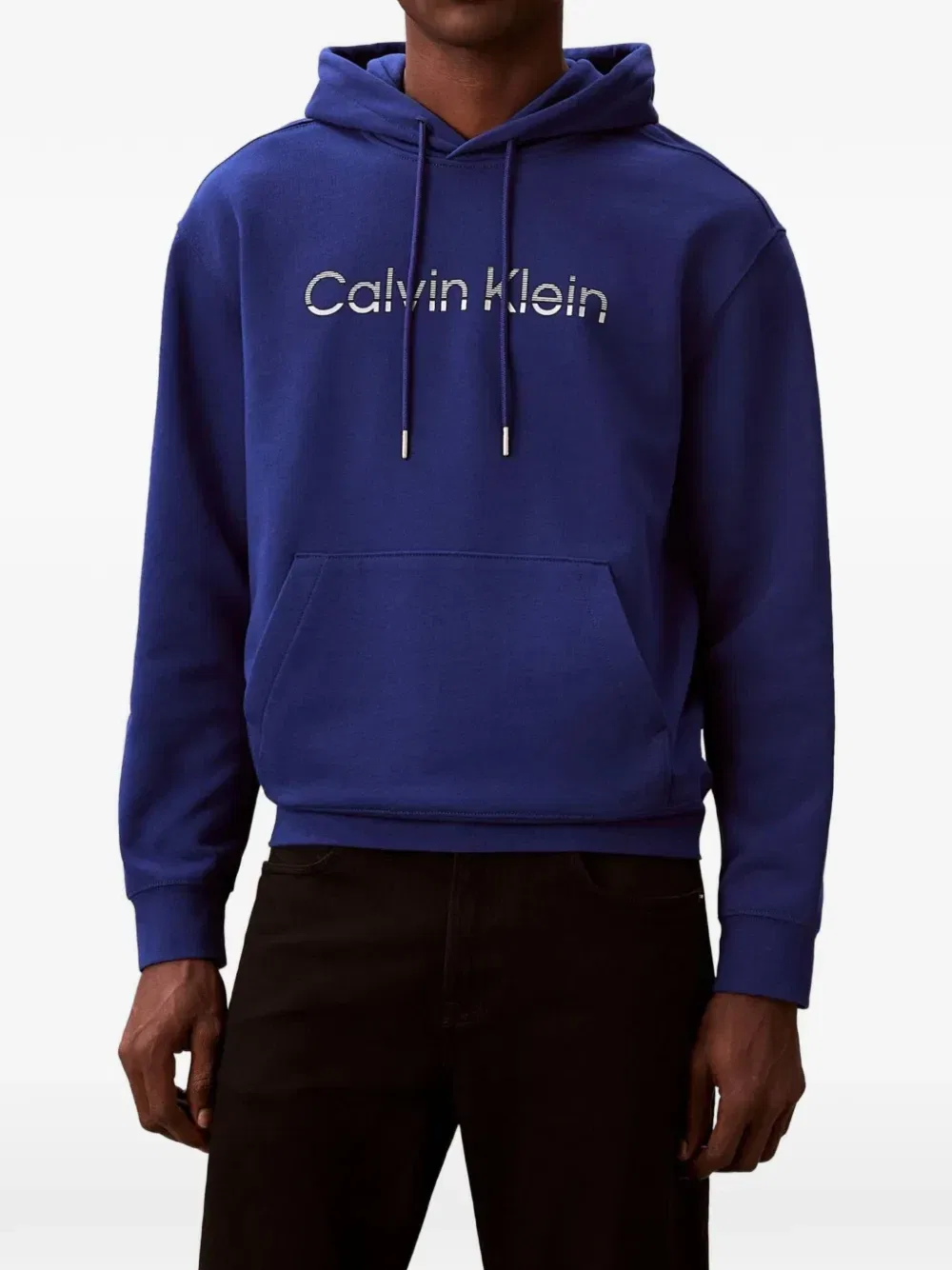 Худи с кулиской и логотипом из махрового трикотажа Calvin Klein, синий