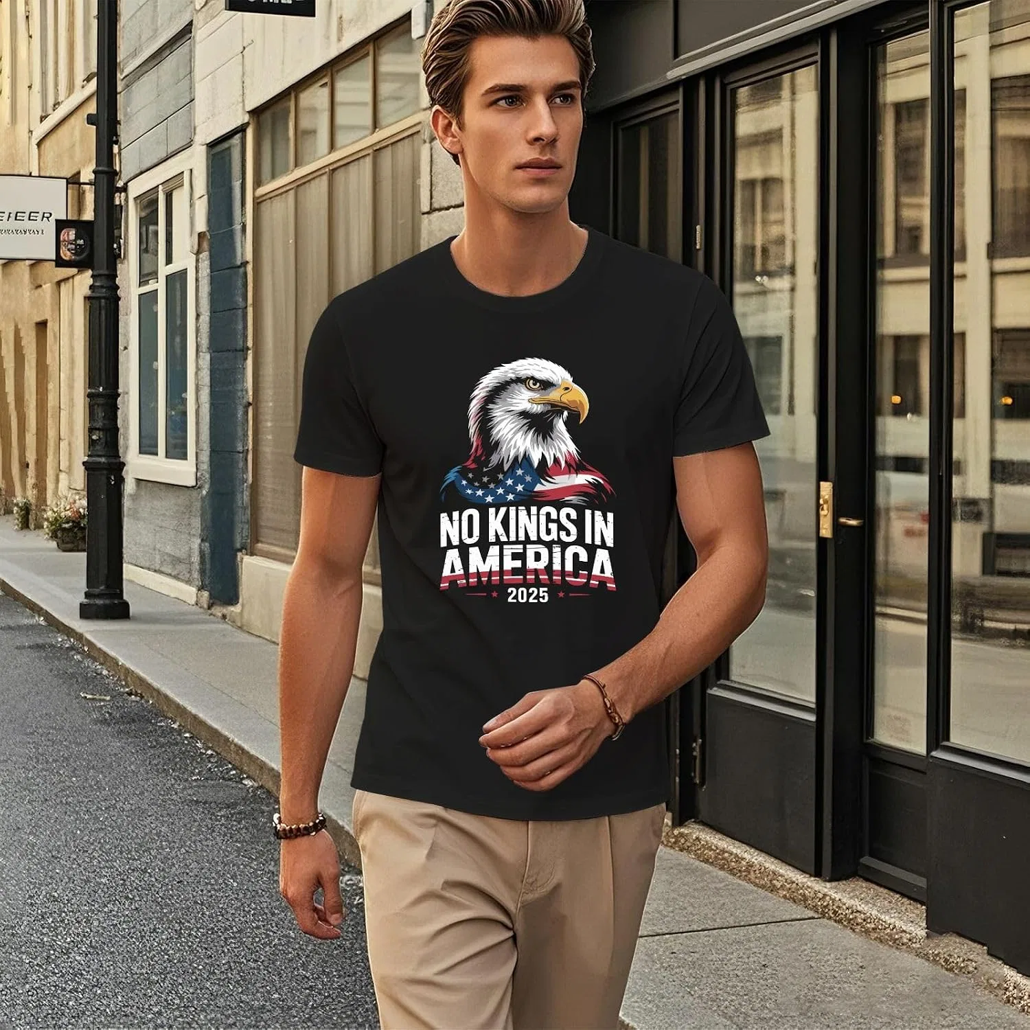 Футболка с принтом NO King in America, Allblack — фото 2