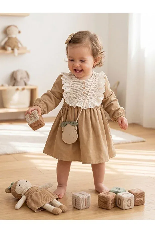 Детское платье для девочек хлопковое Cherrys Bebek, Camel