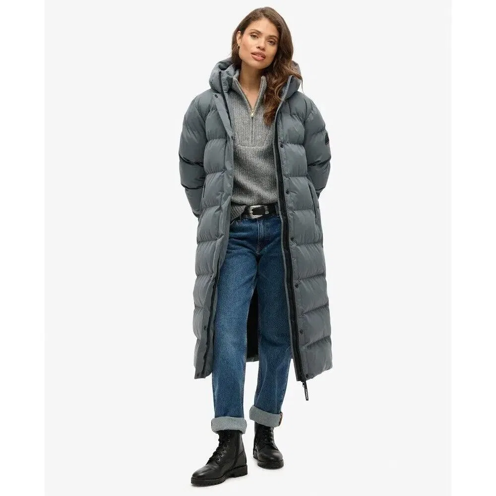 Женская длинная пуховая куртка Superdry Longline, Цвет Grau / Schwarz / Braun — фото 3