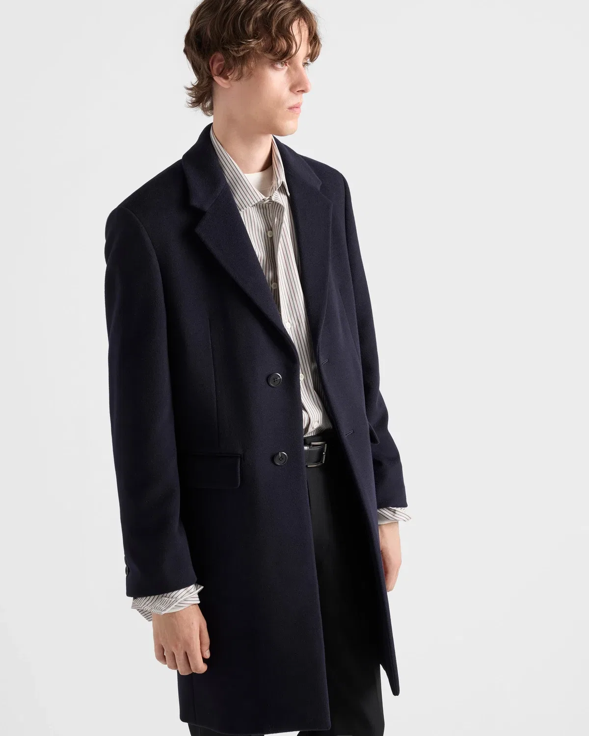 Однобортное пальто из шерсти и кашемира Prada, синий — фото 3