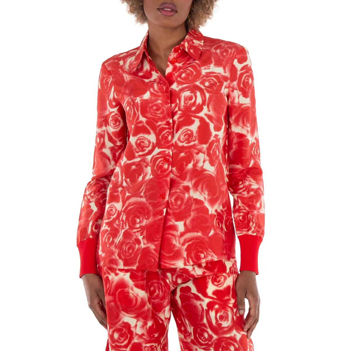 Шелковая рубашка с принтом Rose Silk Button Down Shirt Burberry, Sherbet Ip Pattern