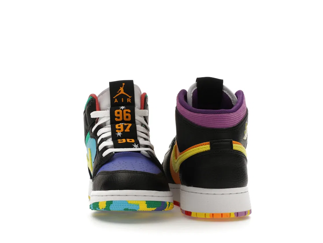 Детские кроссовки с принтом Jordan 1 Mid SS Six Championships Jordan, Black/Opti Yellow/University Red/Light Ultramarine/Sundial/Baltic Blue — фото 4