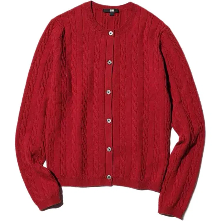 Свитер с круглым вырезом, прямой крой, Red, UNIQLO