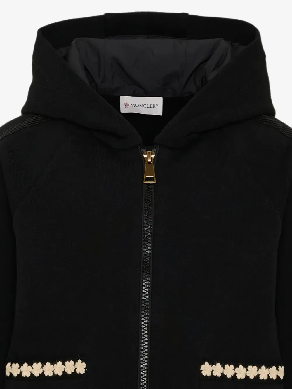 Худи с нашивкой-логотипом, украшенным цветами Moncler Enfant, черный — фото 3